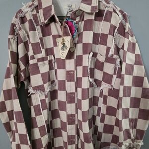 Easel Burgundy and Cream Plaid Shirt